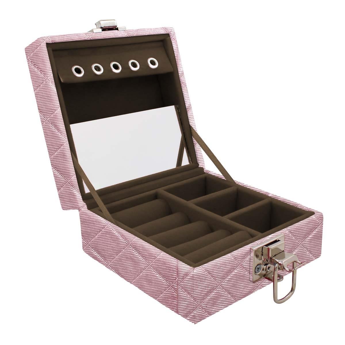 Estojo Maleta Porta Jóias Para Viagem Mini Dijon Rosa Bebe Metalizado