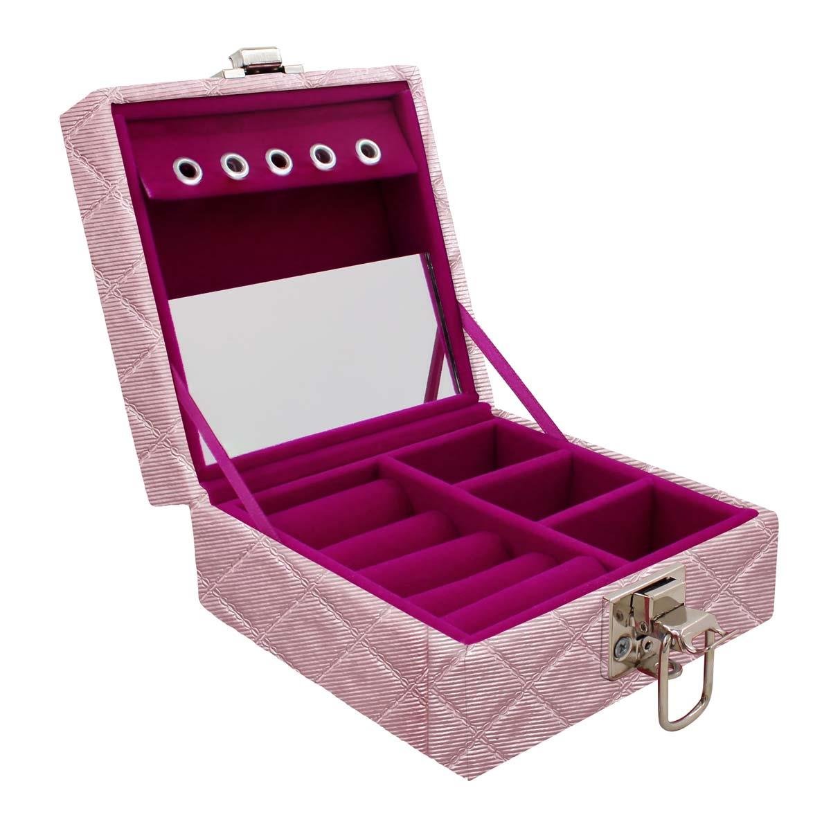 Estojo Maleta Porta Jóias Para Viagem Mini Dijon Rosa Bebe Metalizado
