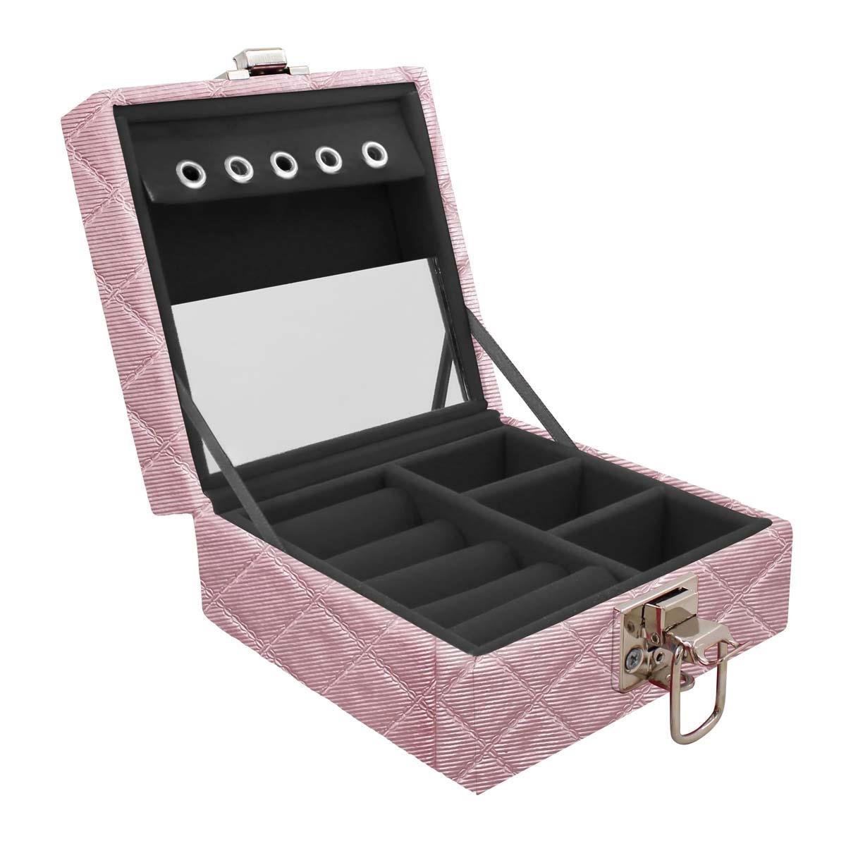 Estojo Maleta Porta Jóias Para Viagem Mini Dijon Rosa Bebe Metalizado