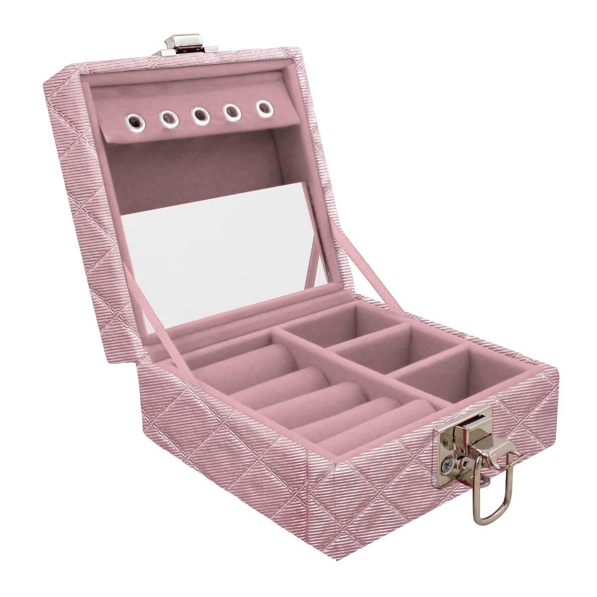 Estojo Maleta Porta Jóias Para Viagem Mini Dijon Rosa Bebe Metalizado