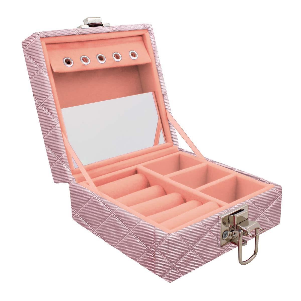 Estojo Maleta Porta Jóias Para Viagem Mini Dijon Rosa Bebe Metalizado
