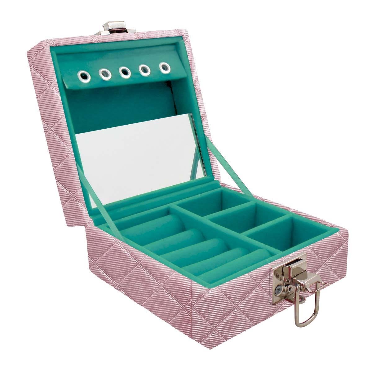Estojo Maleta Porta Jóias Para Viagem Mini Dijon Rosa Bebe Metalizado