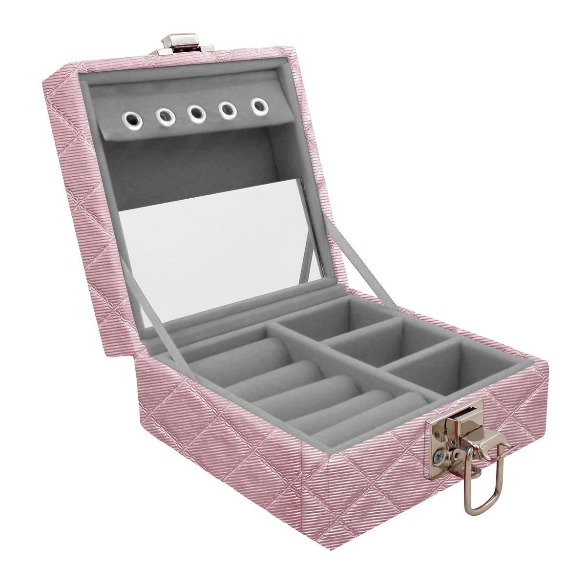 Estojo Maleta Porta Jóias Para Viagem Mini Dijon Rosa Bebe Metalizado