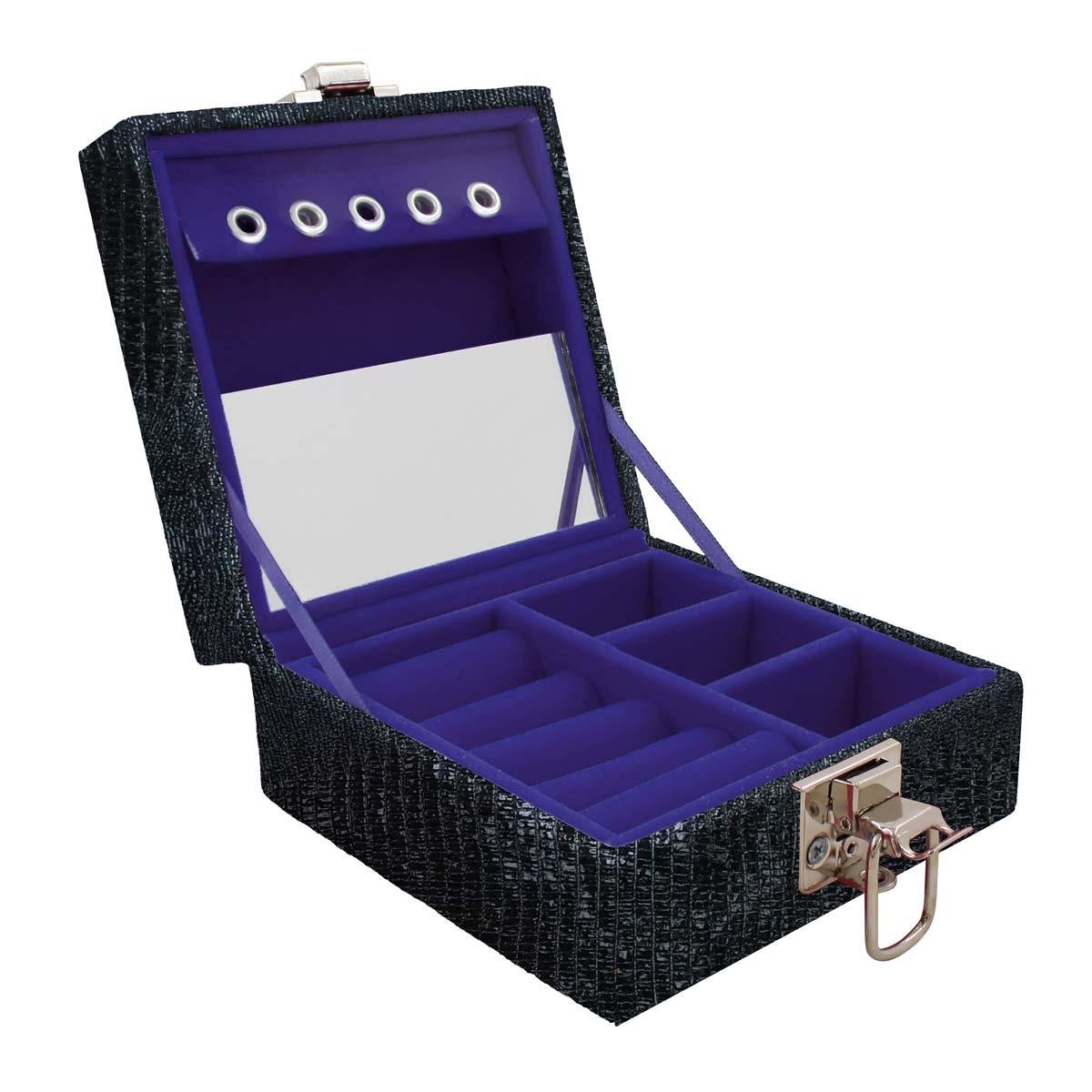 Estojo Maleta Porta Jóias Para Viagem Mini Jacaré Caíro Preto