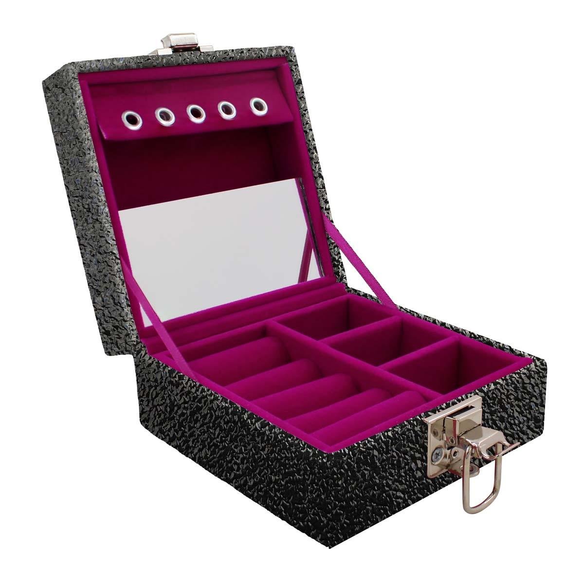 Estojo Maleta Porta Jóias Para Viagem Mini Krousher Preto