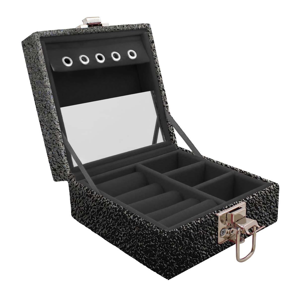 Estojo Maleta Porta Jóias Para Viagem Mini Krousher Preto