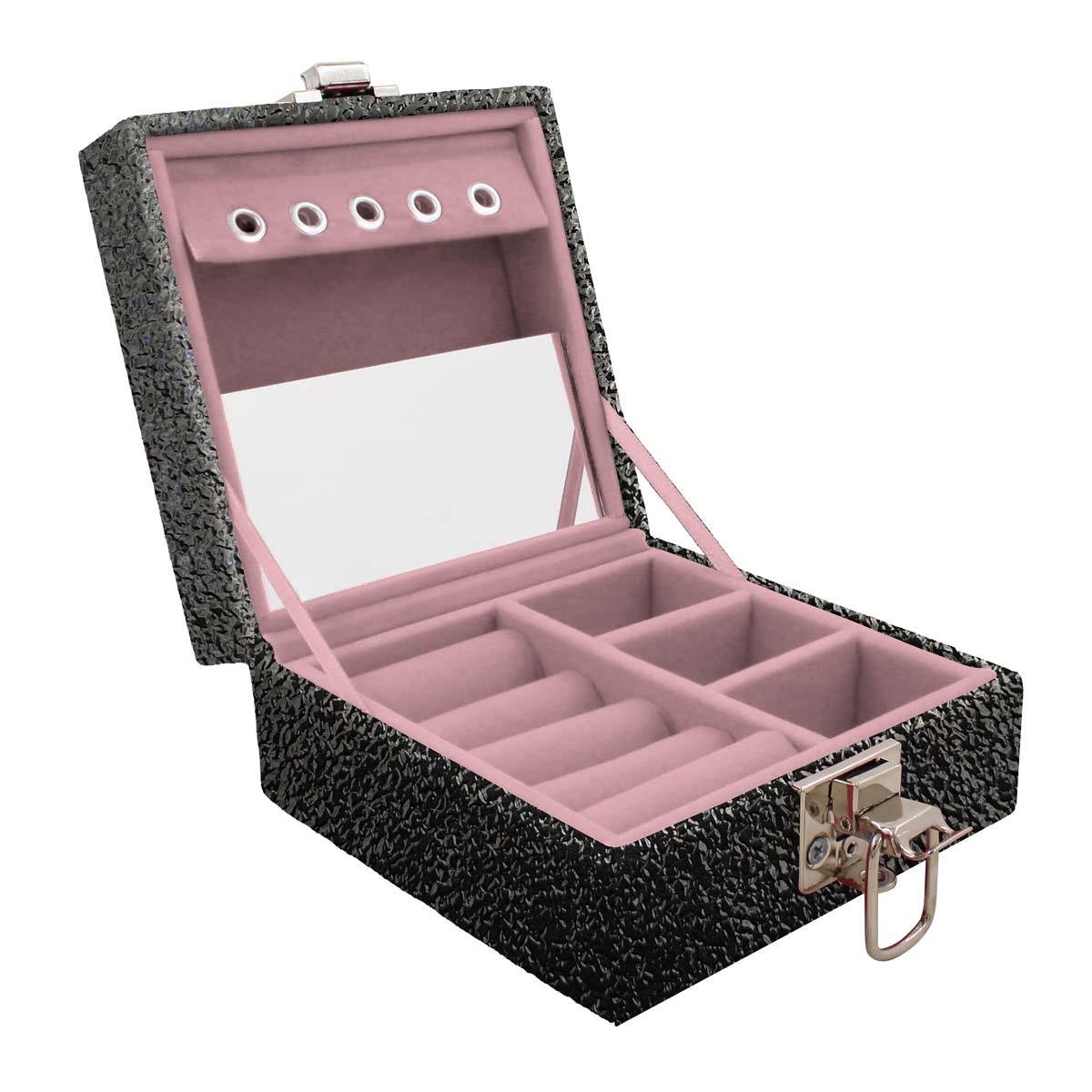 Estojo Maleta Porta Jóias Para Viagem Mini Krousher Preto