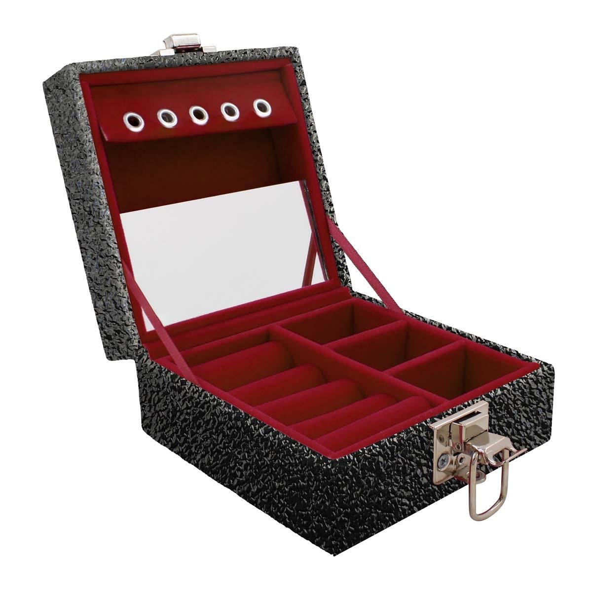 Estojo Maleta Porta Jóias Para Viagem Mini Krousher Preto