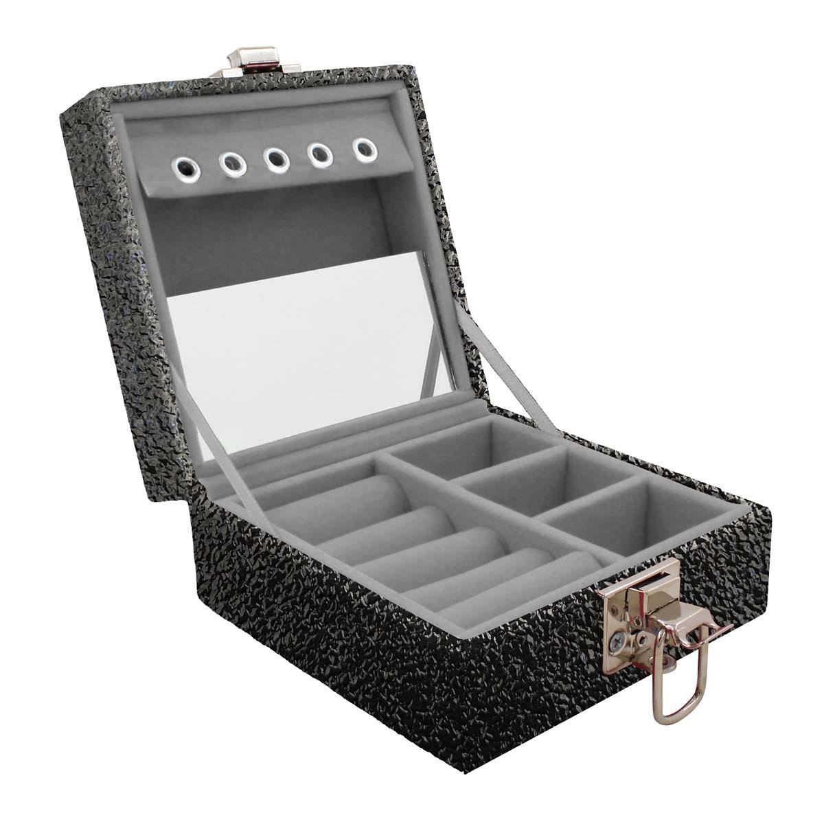 Estojo Maleta Porta Jóias Para Viagem Mini Krousher Preto