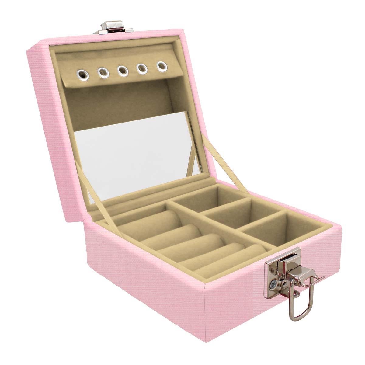 Estojo Maleta Porta Jóias Para Viagem Mini Milão Rosa