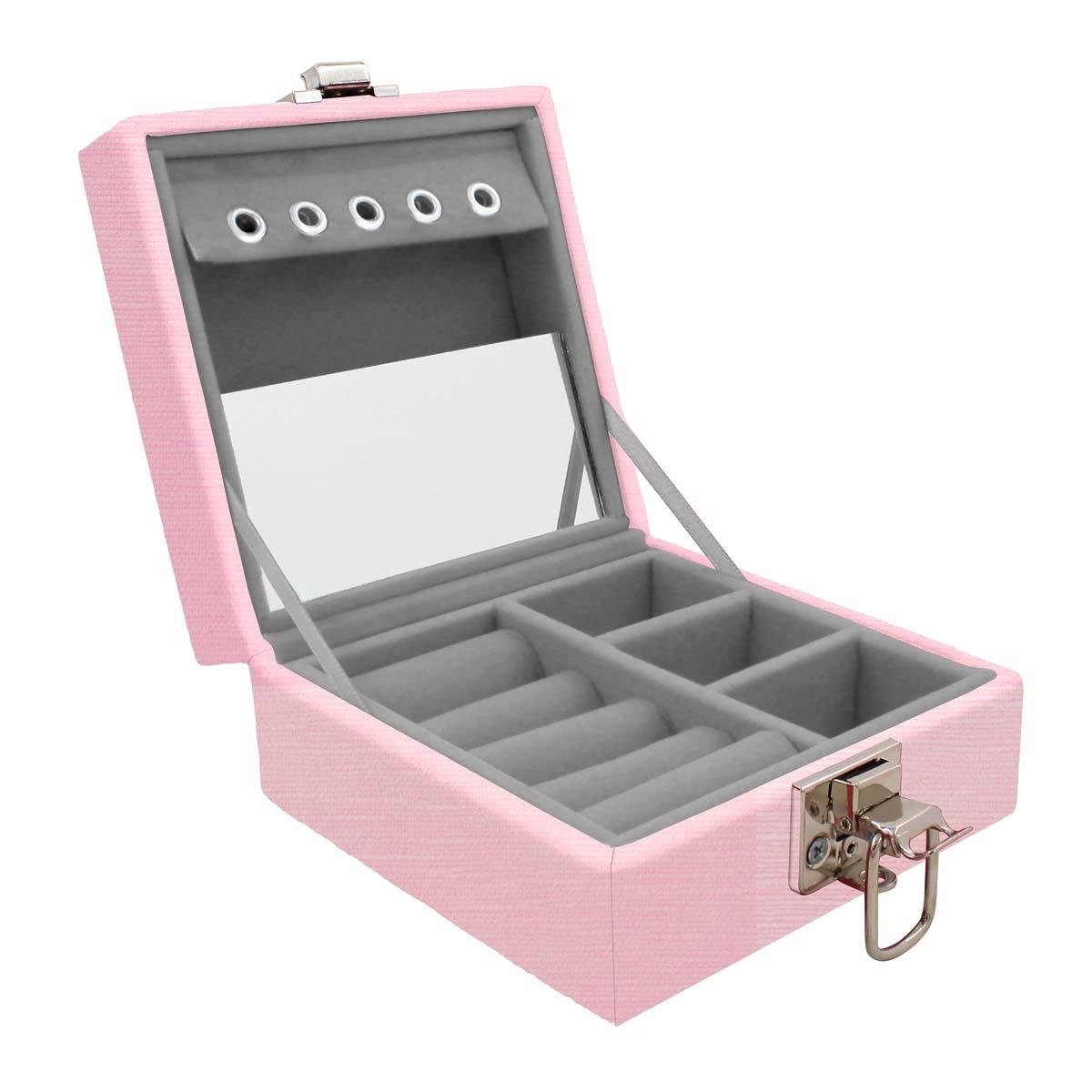 Estojo Maleta Porta Jóias Para Viagem Mini Milão Rosa
