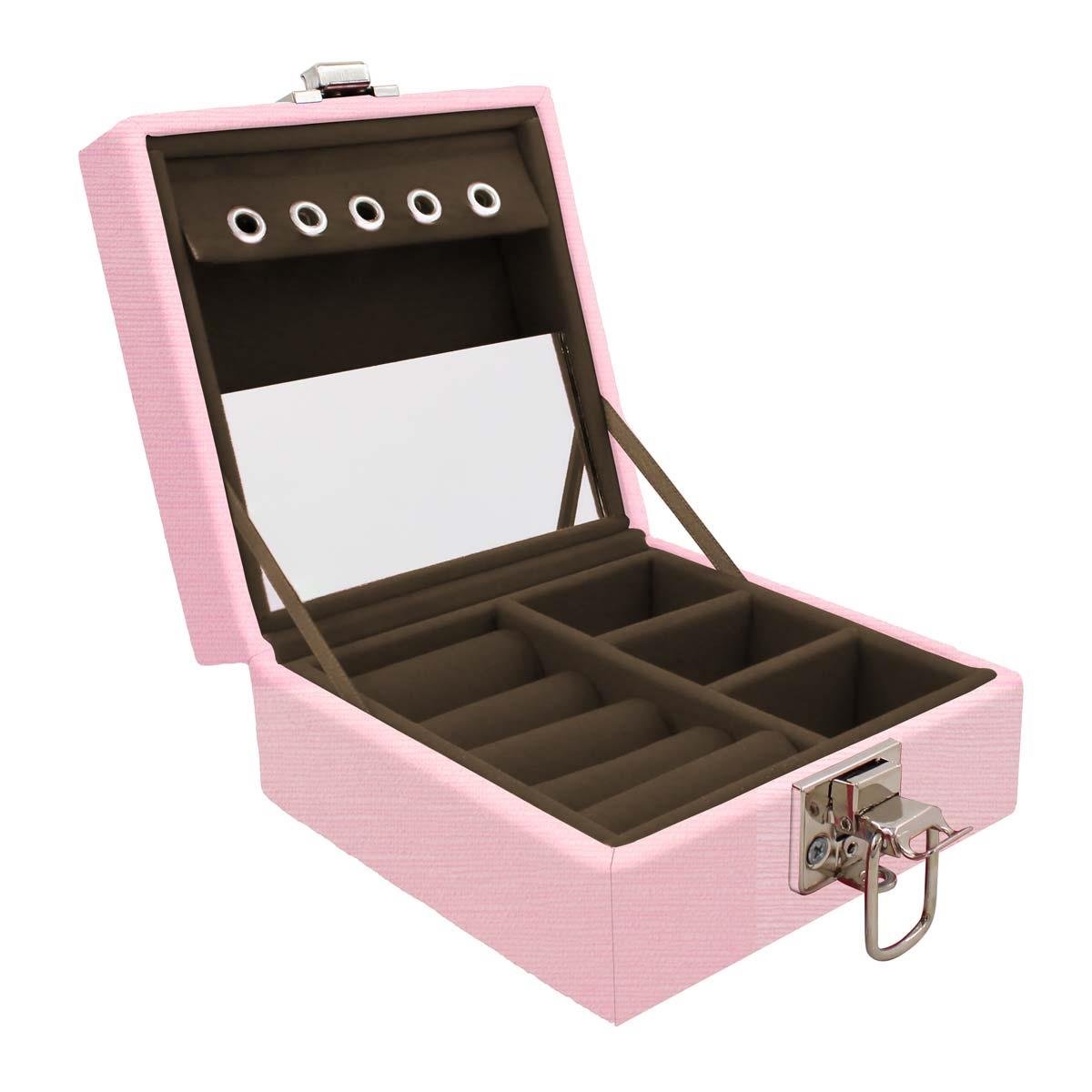 Estojo Maleta Porta Jóias Para Viagem Mini Milão Rosa