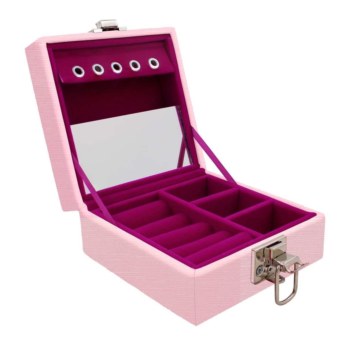 Estojo Maleta Porta Jóias Para Viagem Mini Milão Rosa