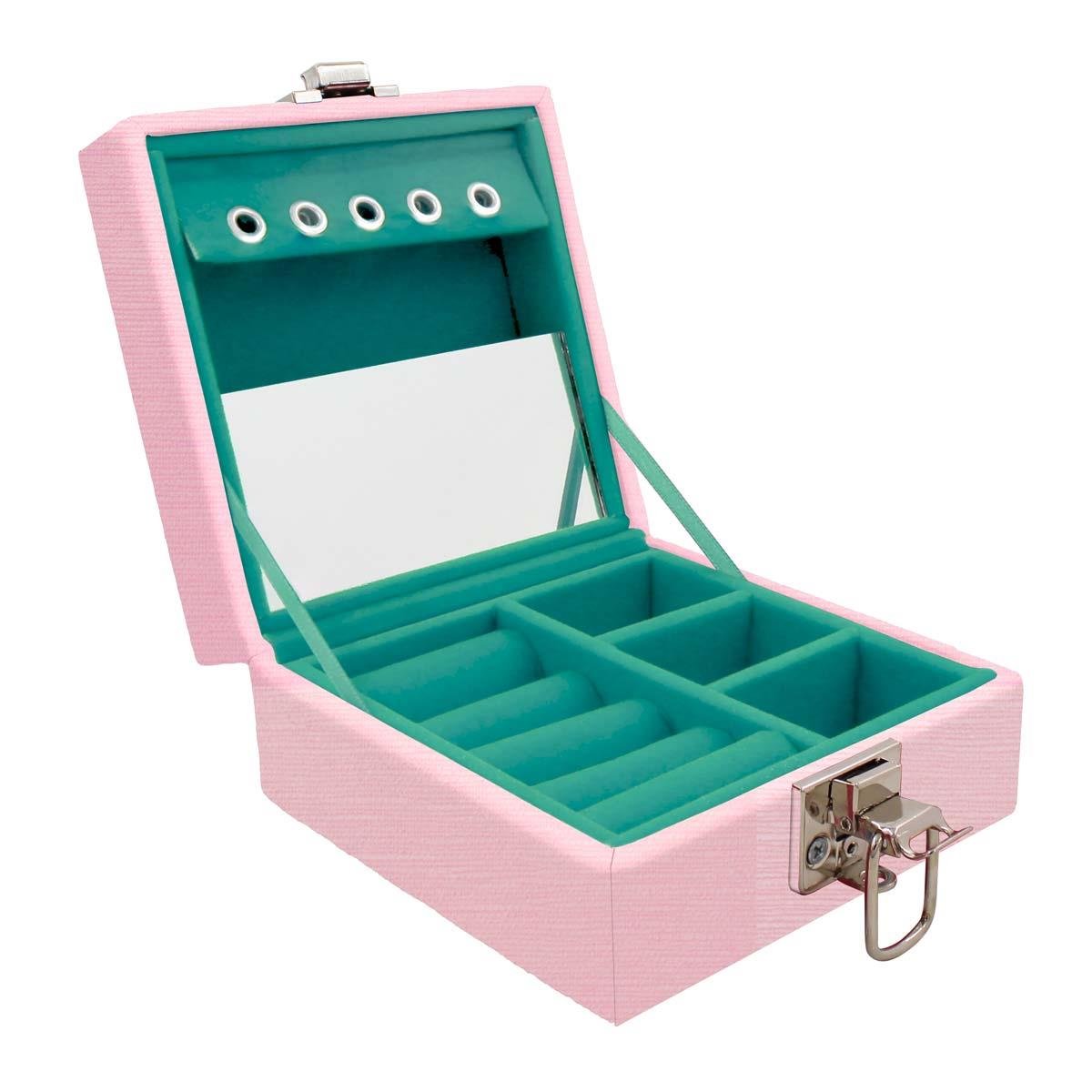 Estojo Maleta Porta Jóias Para Viagem Mini Milão Rosa
