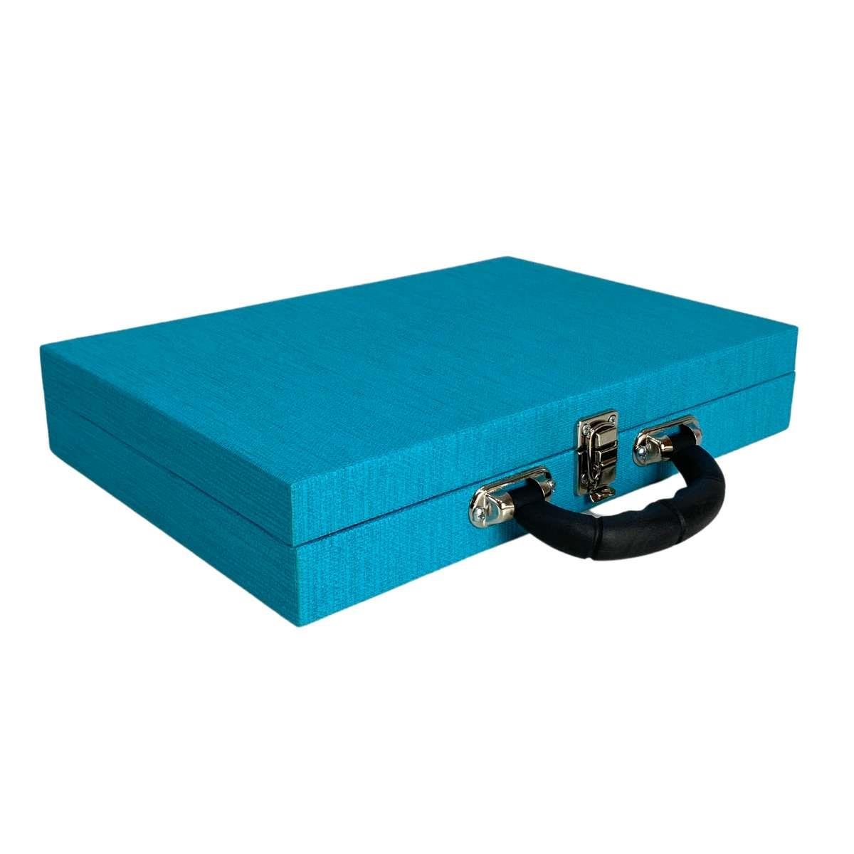 ESTOJO MALETA PORTA JÓIAS SIMPLES GRANDE TECIDO MILÃO TIFFANY COM ALÇA PRETA