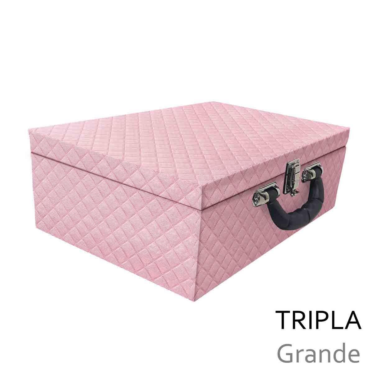 Estojo Maleta Porta Jóias Tripla Grande Dijon Rosa Bebê Metalizado Com Alça Preta e Imã - Sob Encomenda
