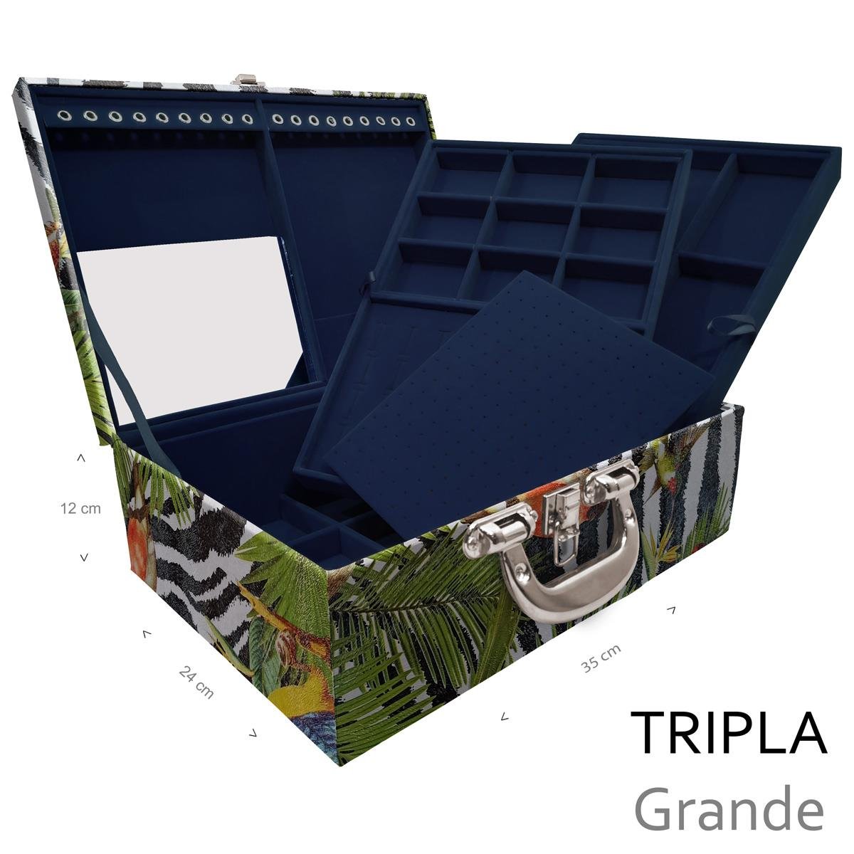 Estojo Maleta Porta Jóias Triplo Grande Amazonas Com Alça Cromada e Espelho - Sob Encomenda