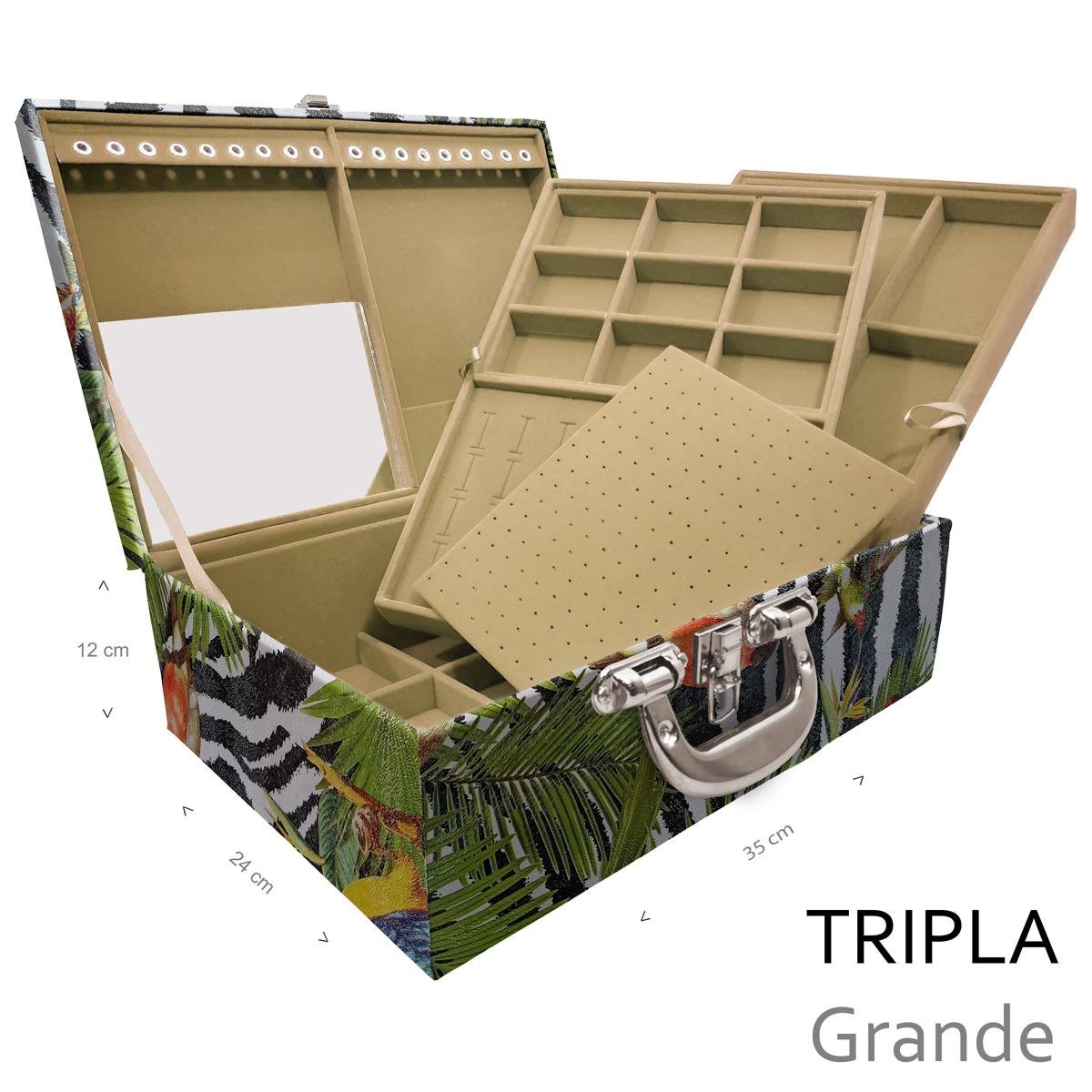 Estojo Maleta Porta Jóias Triplo Grande Amazonas Com Alça Cromada e Espelho - Sob Encomenda