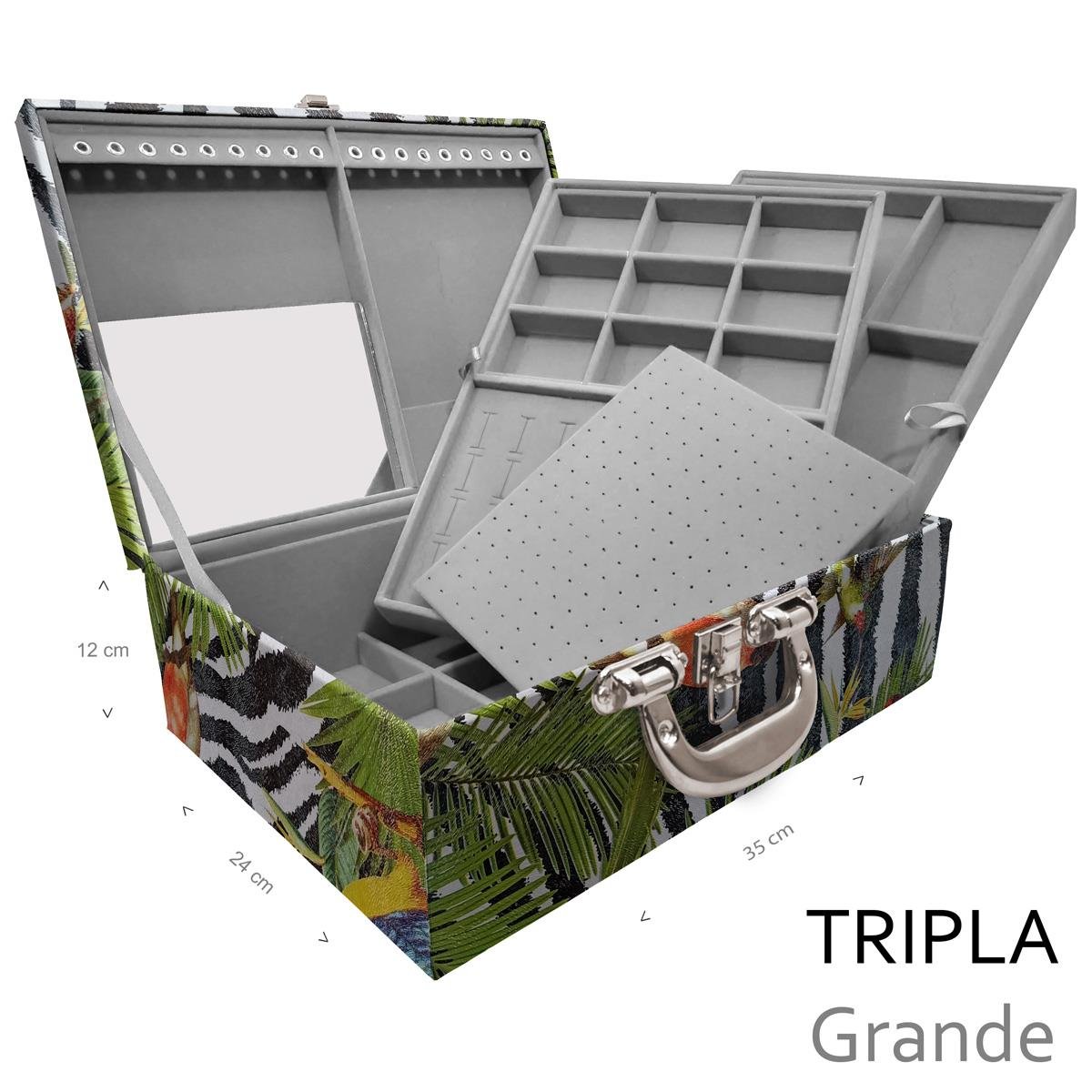 Estojo Maleta Porta Jóias Triplo Grande Amazonas Com Alça Cromada e Espelho - Sob Encomenda