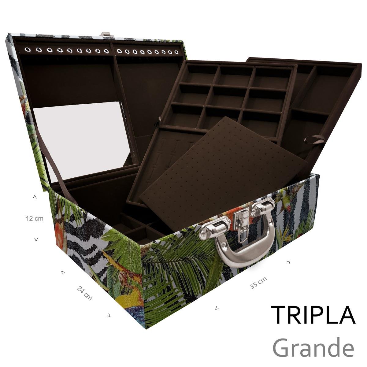 Estojo Maleta Porta Jóias Triplo Grande Amazonas Com Alça Cromada e Espelho - Sob Encomenda