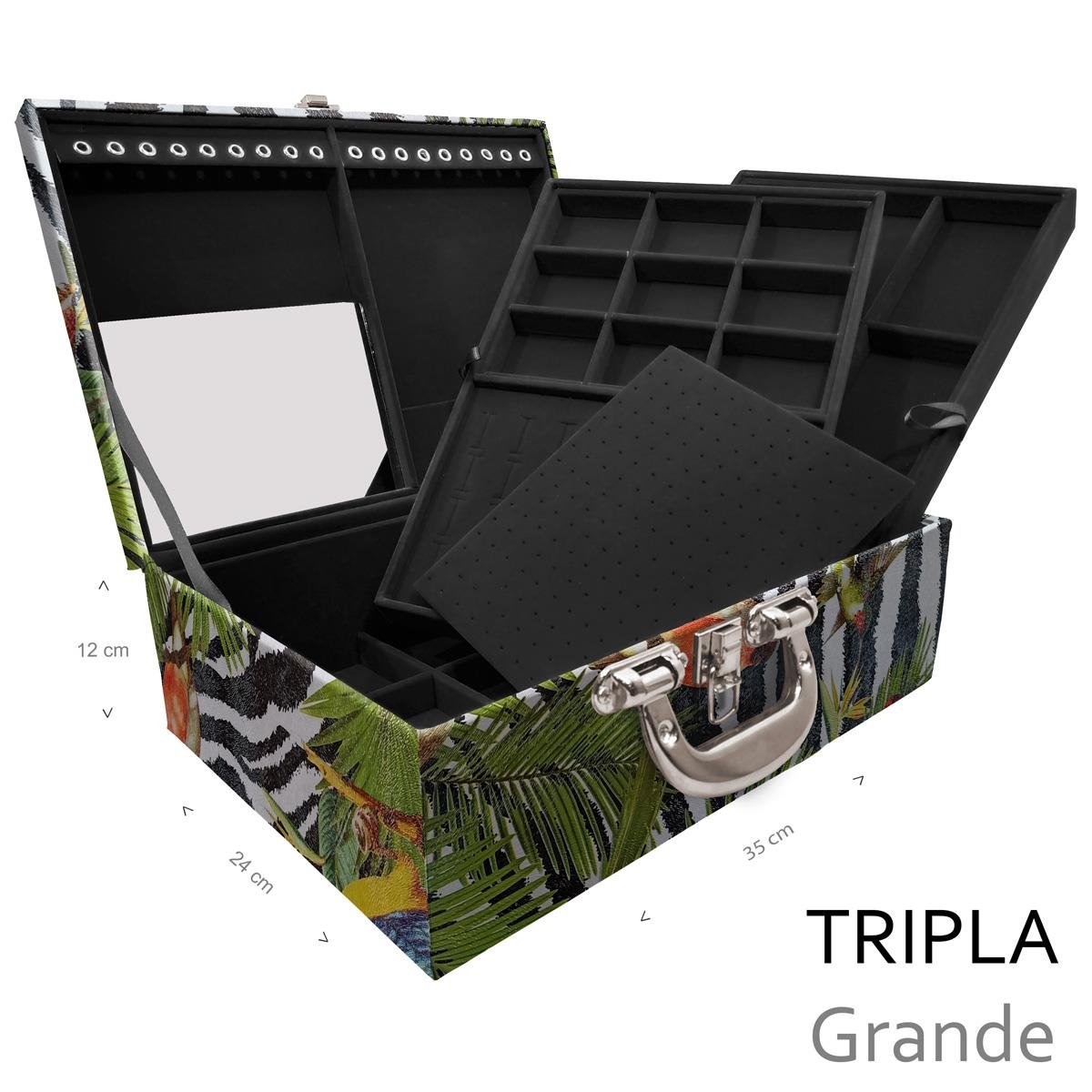 Estojo Maleta Porta Jóias Triplo Grande Amazonas Com Alça Cromada e Espelho - Sob Encomenda
