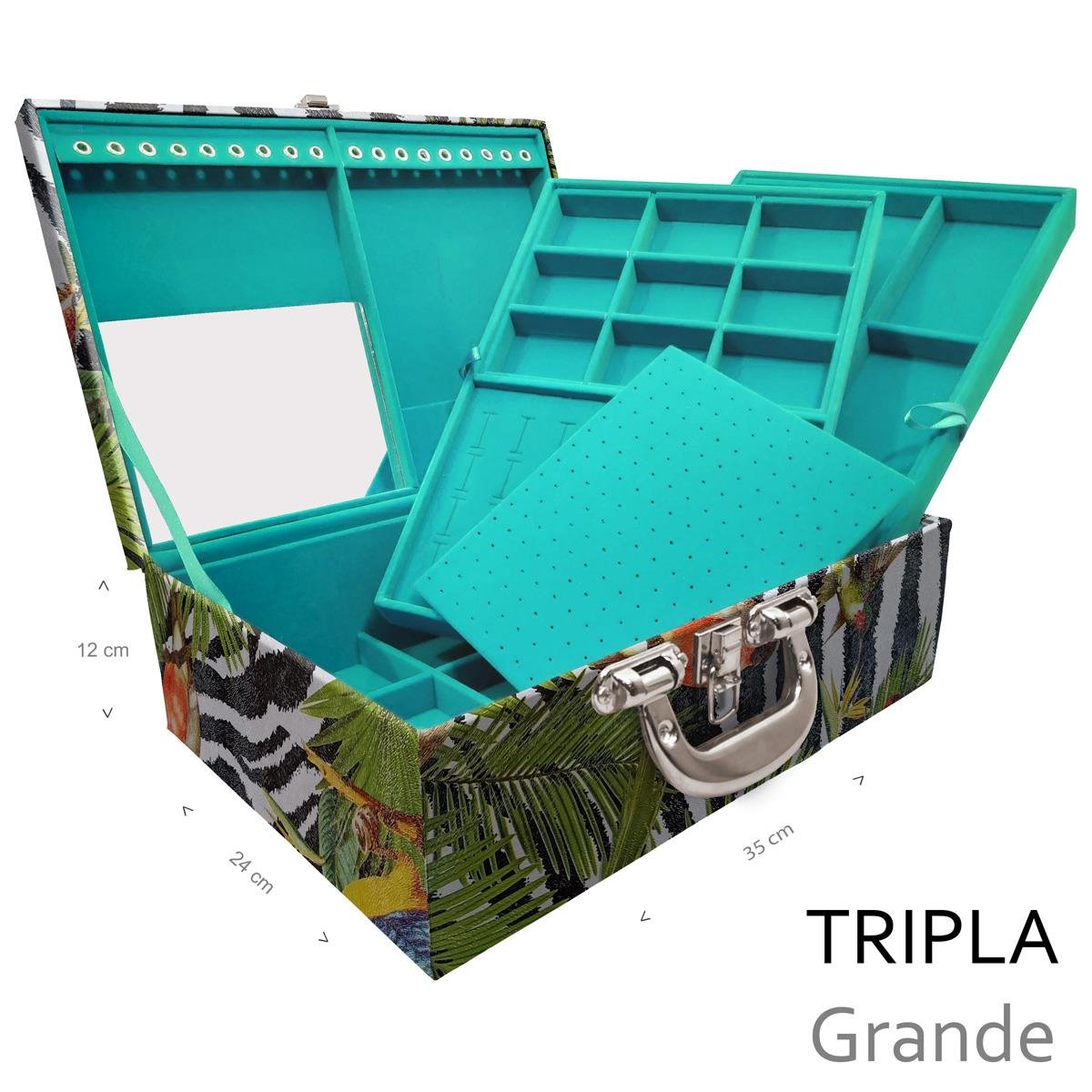 Estojo Maleta Porta Jóias Triplo Grande Amazonas Com Alça Cromada e Espelho - Sob Encomenda