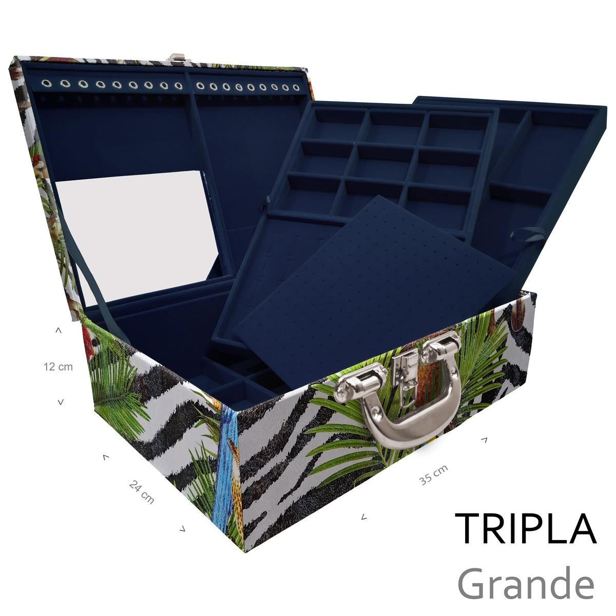 Estojo Maleta Porta Jóias Triplo Grande Amazonas Com Alça Cromada e Espelho - Sob Encomenda