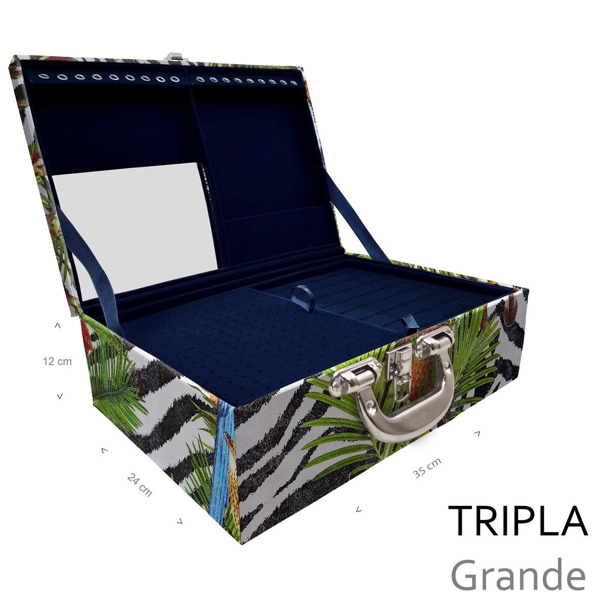 Estojo Maleta Porta Jóias Triplo Grande Amazonas Com Alça Cromada e Espelho - Sob Encomenda