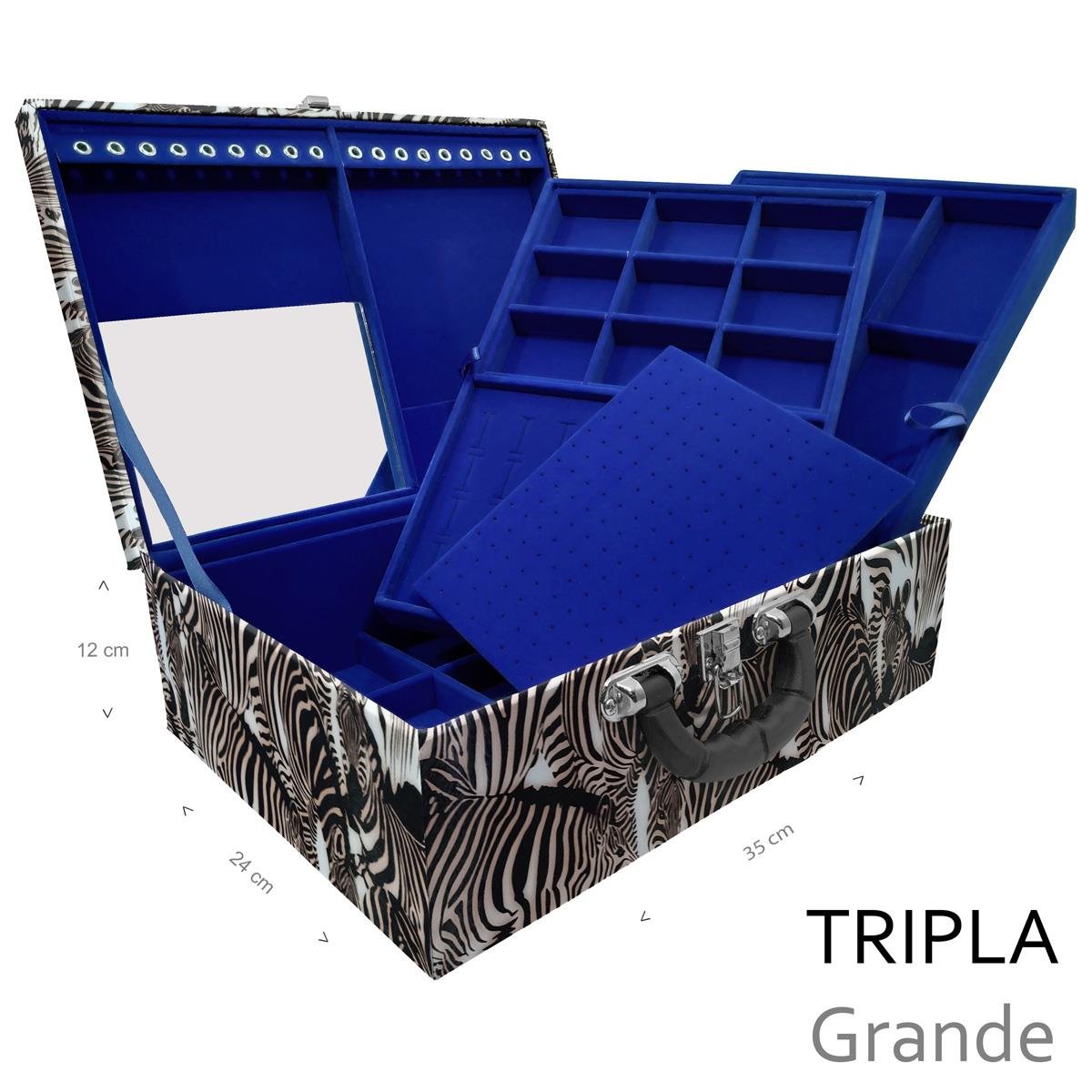 Estojo Maleta Porta Jóias Triplo Grande Cara Da Zebra Com Alça Preta e Espelho - Sob Encomenda