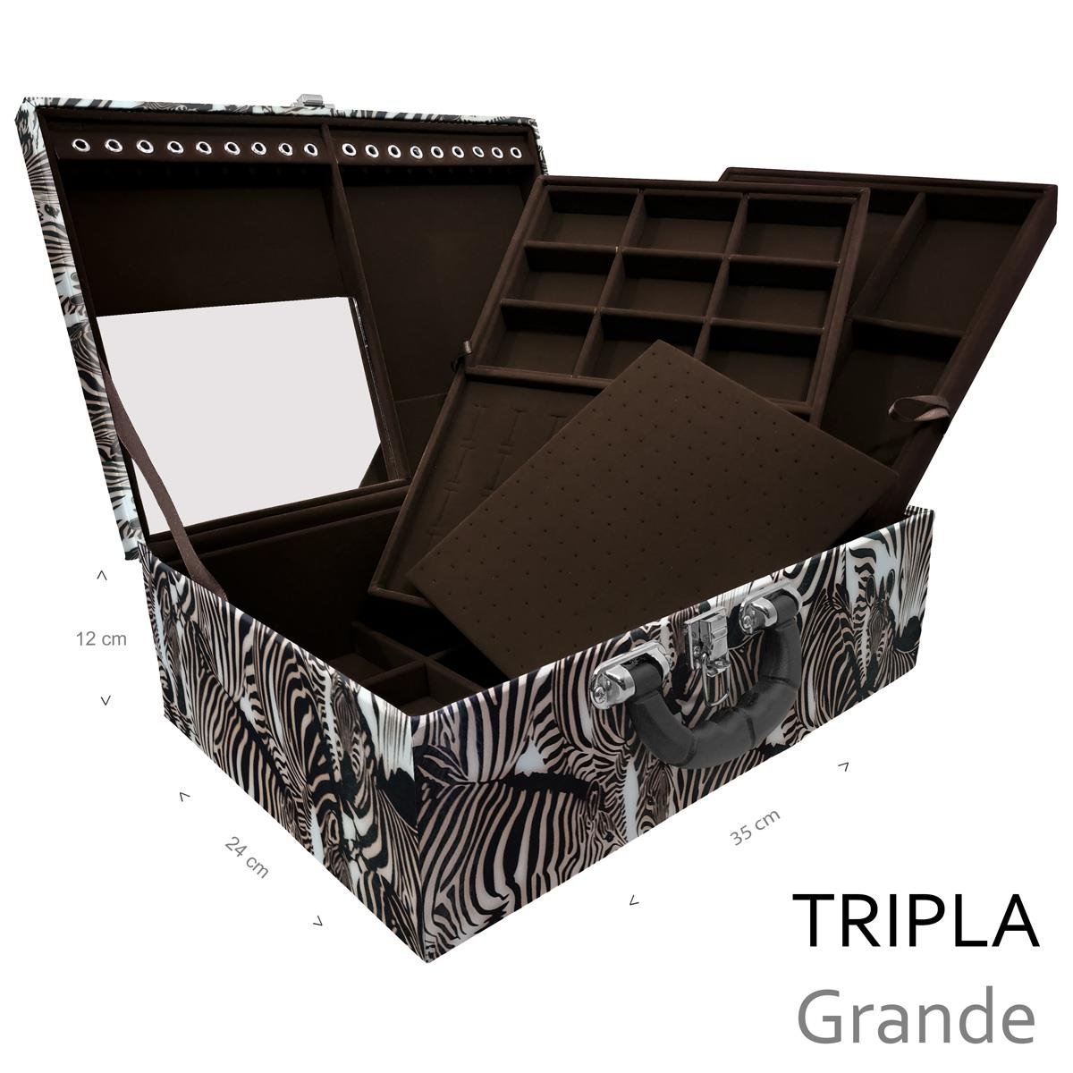 Estojo Maleta Porta Jóias Triplo Grande Cara Da Zebra Com Alça Preta e Espelho - Sob Encomenda