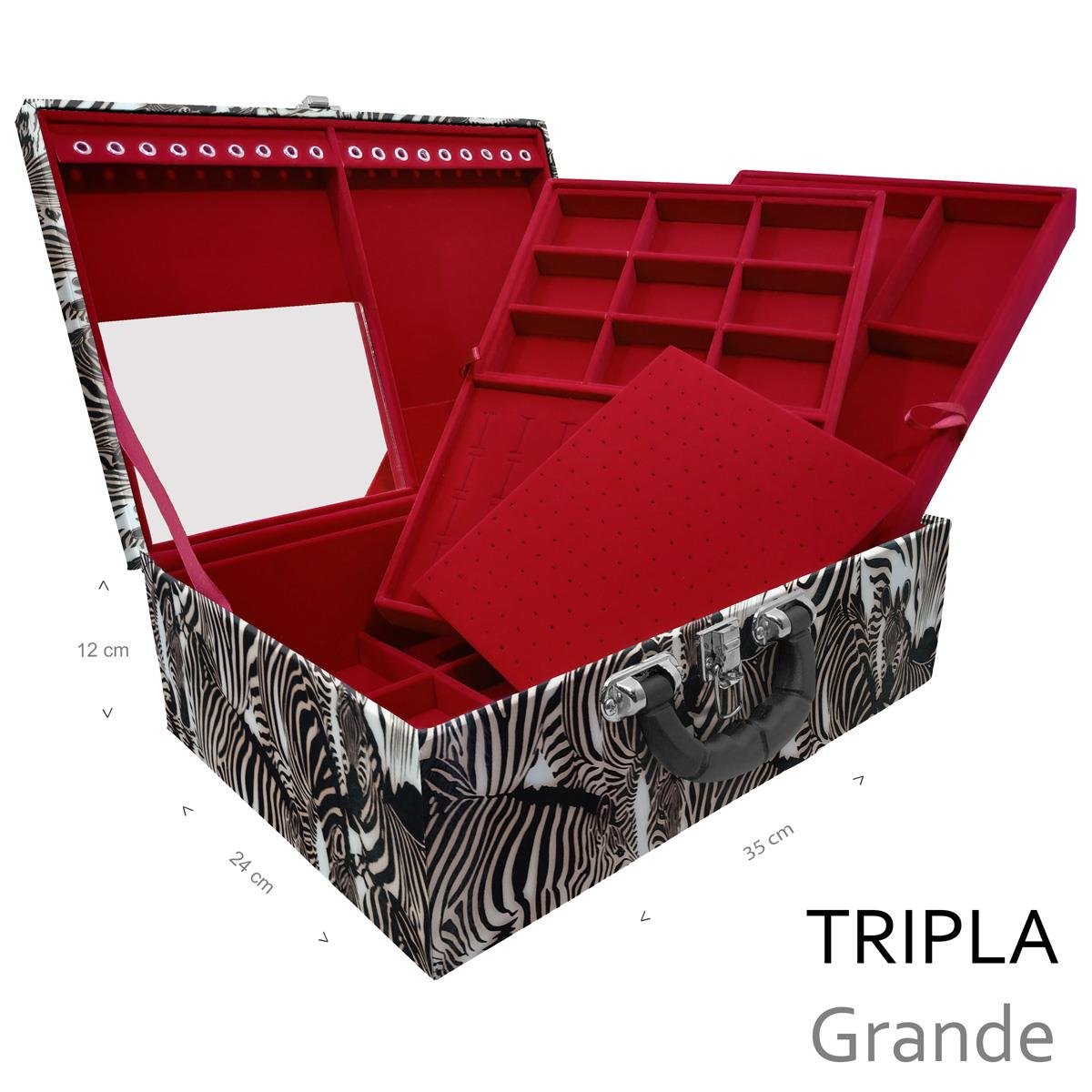 Estojo Maleta Porta Jóias Triplo Grande Cara Da Zebra Com Alça Preta e Espelho - Sob Encomenda