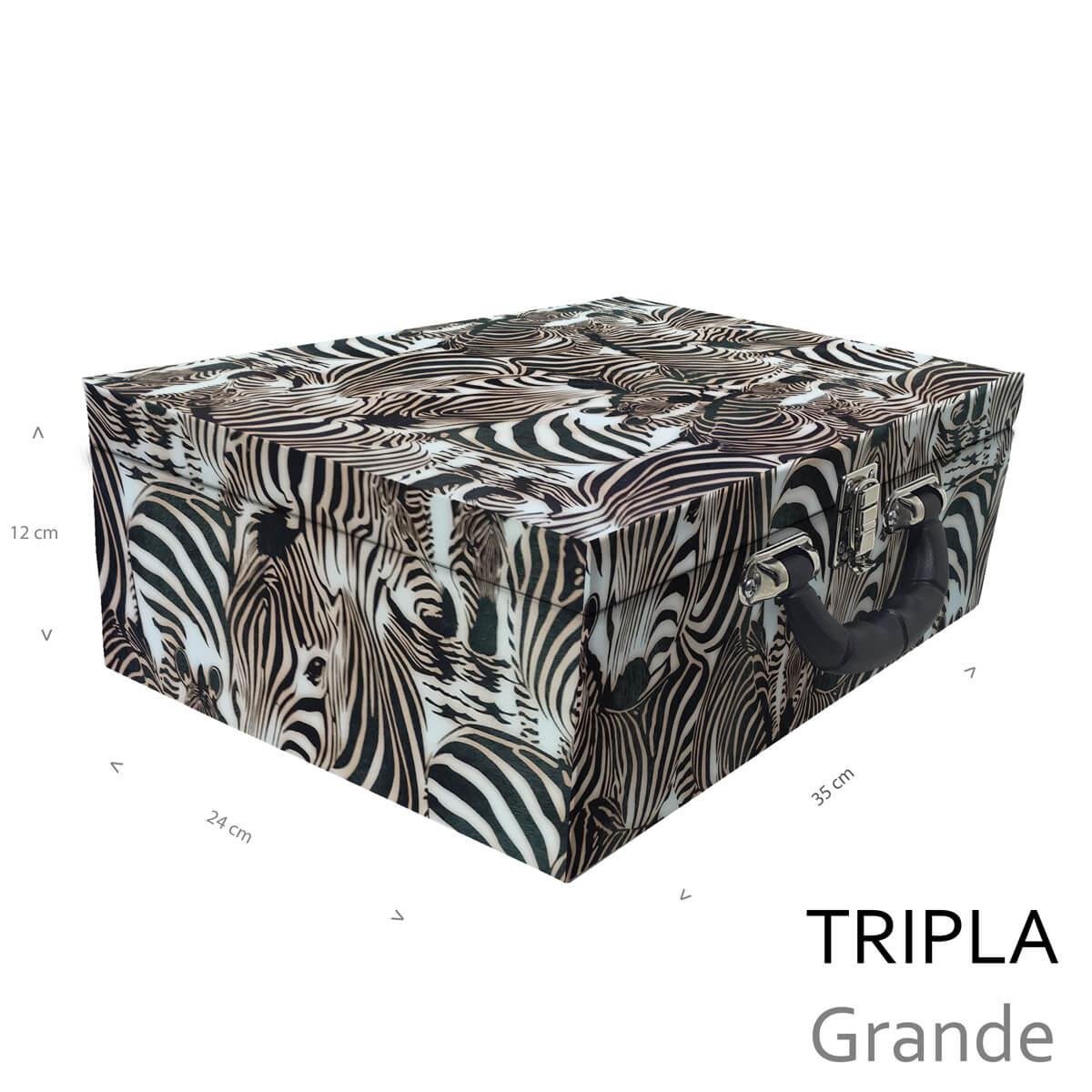 Estojo Maleta Porta Jóias Triplo Grande Cara Da Zebra Com Alça Preta e Espelho - Sob Encomenda