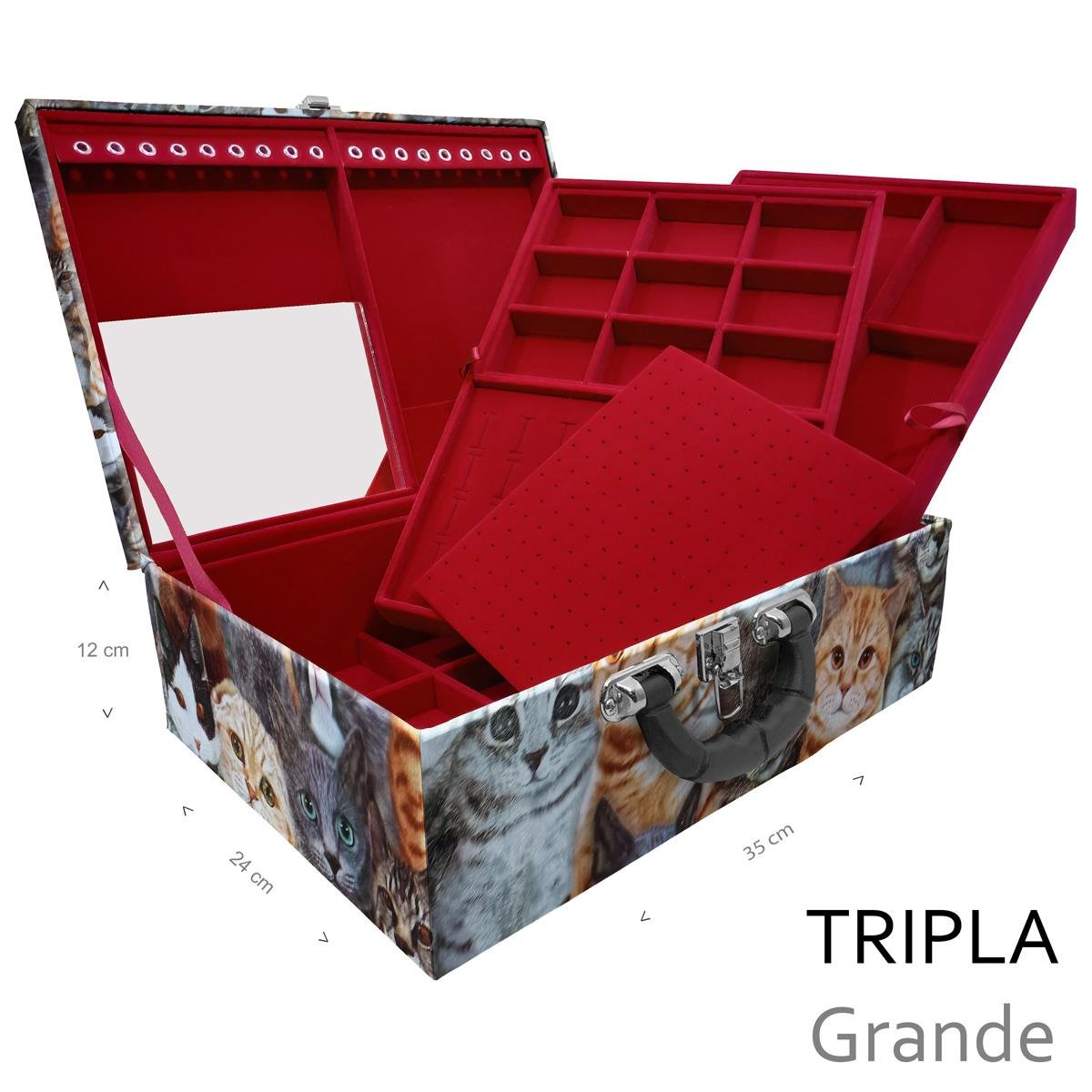 Estojo Maleta Porta Jóias Triplo Grande Cara De Gatos Com Alça Preta e Espelho - Sob Encomenda