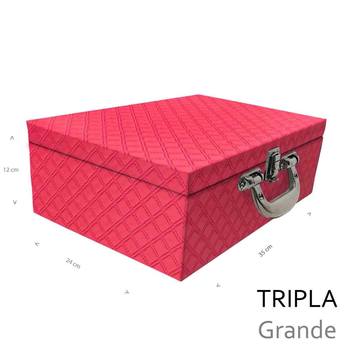 Estojo Maleta Porta Jóias Triplo Grande Channel Pink Com Alça Cromada e Espelho - Sob Encomenda