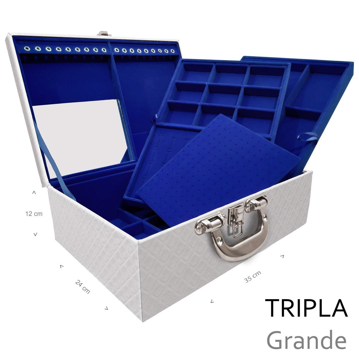 Estojo Maleta Porta Jóias Triplo Grande Dijon Branco Com Alça Cromada e Espelho - Sob Encomenda