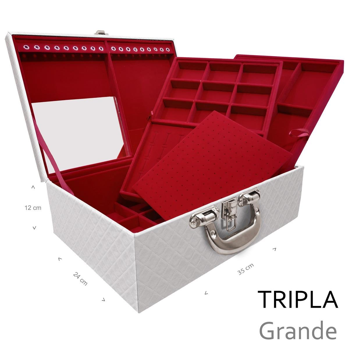 Estojo Maleta Porta Jóias Triplo Grande Dijon Branco Com Alça Cromada e Espelho - Sob Encomenda