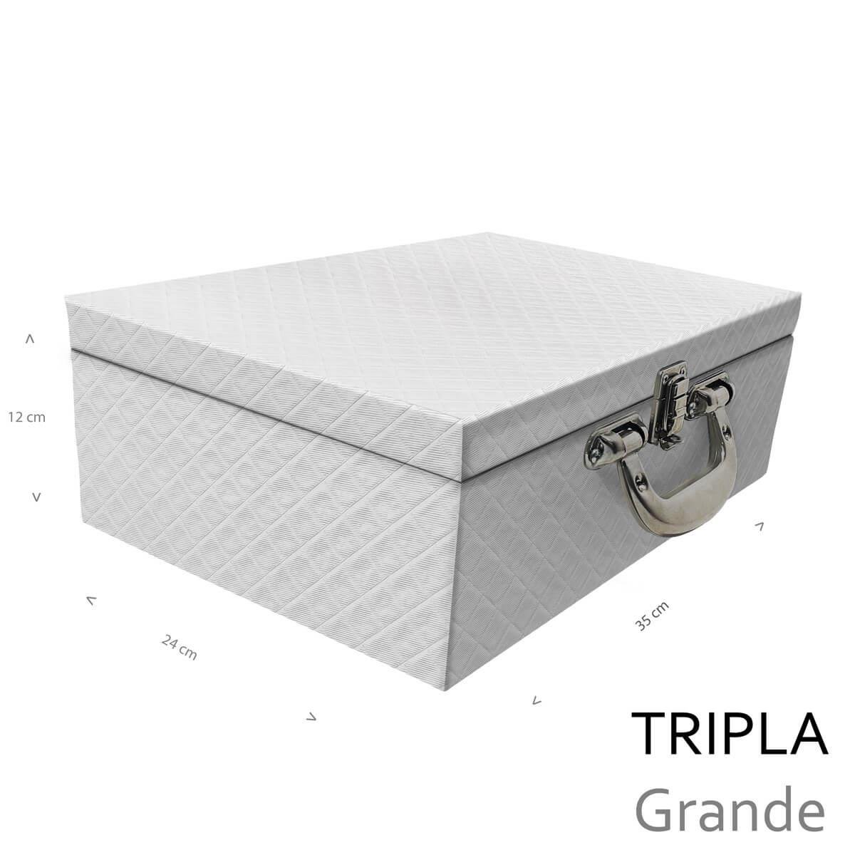 Estojo Maleta Porta Jóias Triplo Grande Dijon Branco Com Alça Cromada e Espelho - Sob Encomenda