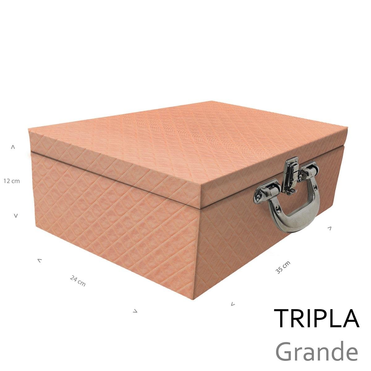 Estojo Maleta Porta Jóias Triplo Grande Dijon Cobre Metalizado Com Alça Cromada e Espelho - Sob Encomenda