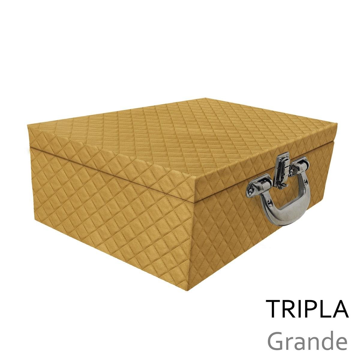 Estojo Maleta Porta Jóias Triplo Grande Dijon Dourado Com Alça Cromada e Espelho - Sob Encomenda