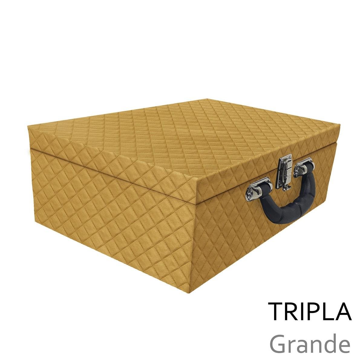 Estojo Maleta Porta Jóias Triplo Grande Dijon Dourado Com Alça Preta e Espelho - Sob Encomenda