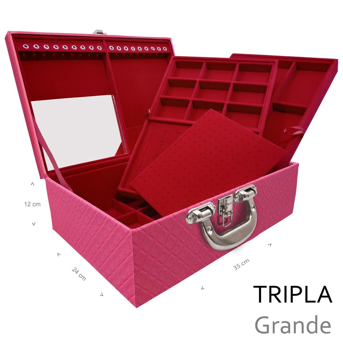 Estojo Maleta Porta Jóias Triplo Grande Dijon Pink Com Alça Cromada e Espelho - Sob Encomenda