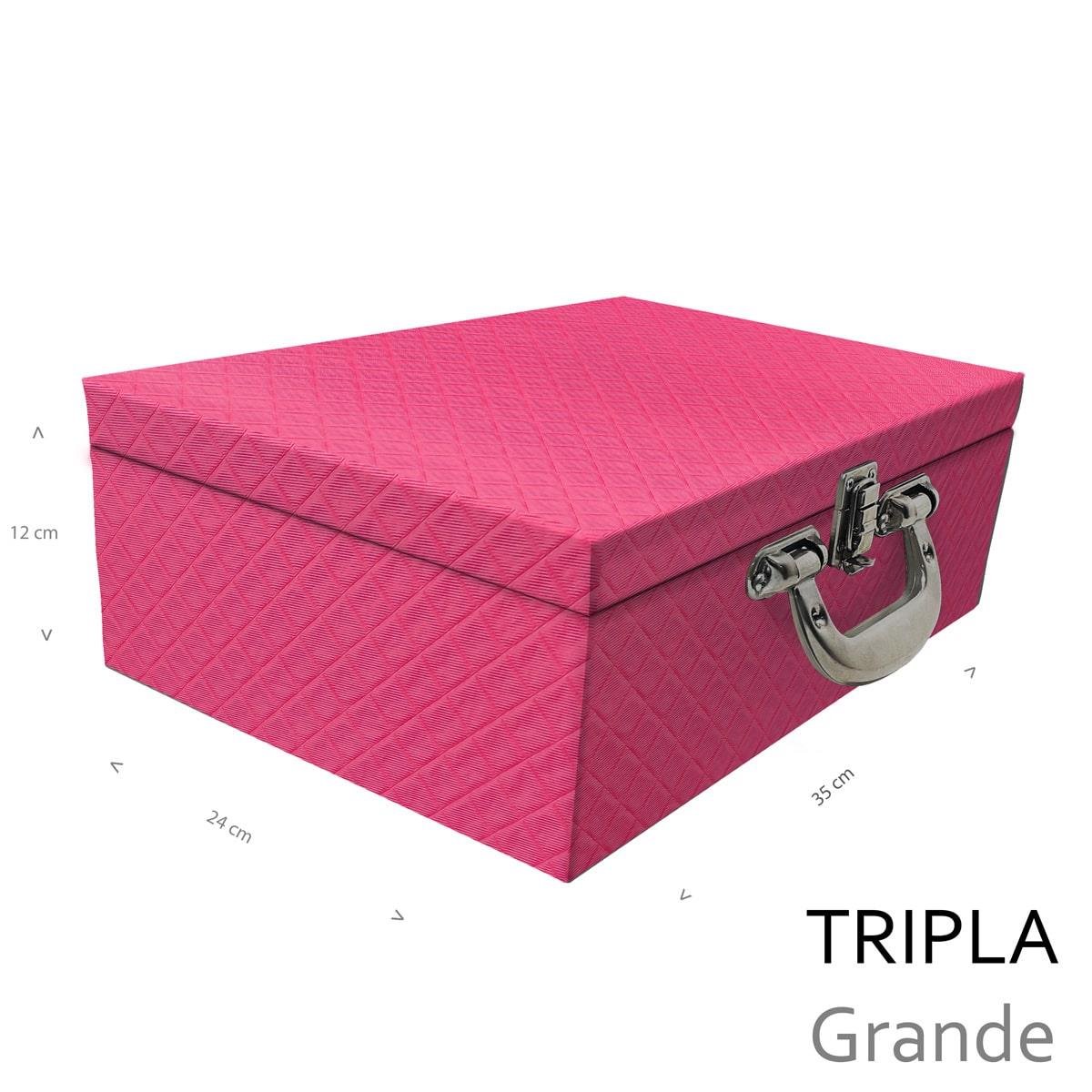 Estojo Maleta Porta Jóias Triplo Grande Dijon Pink Com Alça Cromada e Espelho - Sob Encomenda