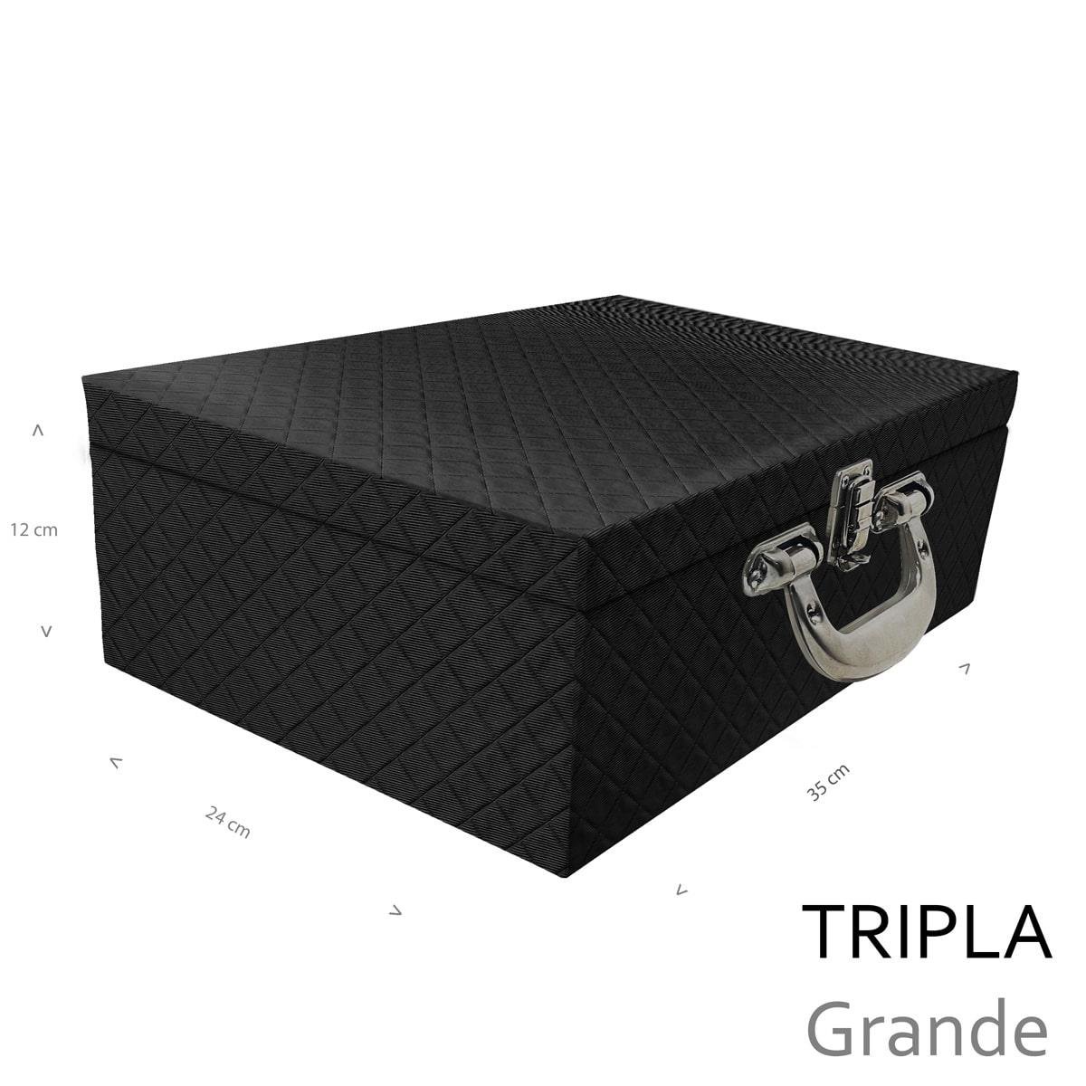 Estojo Maleta Porta Jóias Triplo Grande Dijon Preto Com Alça Cromada e Espelho - Sob Encomenda