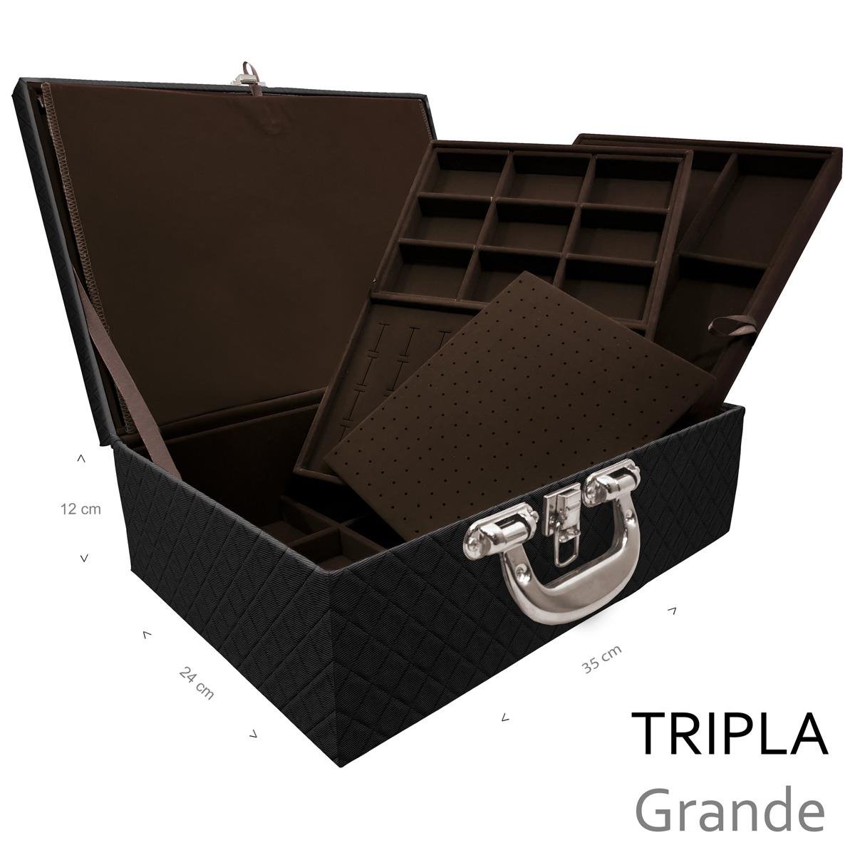 Estojo Maleta Porta Jóias Triplo Grande Dijon Preto Com Alça Cromada e Imã - Sob Encomenda