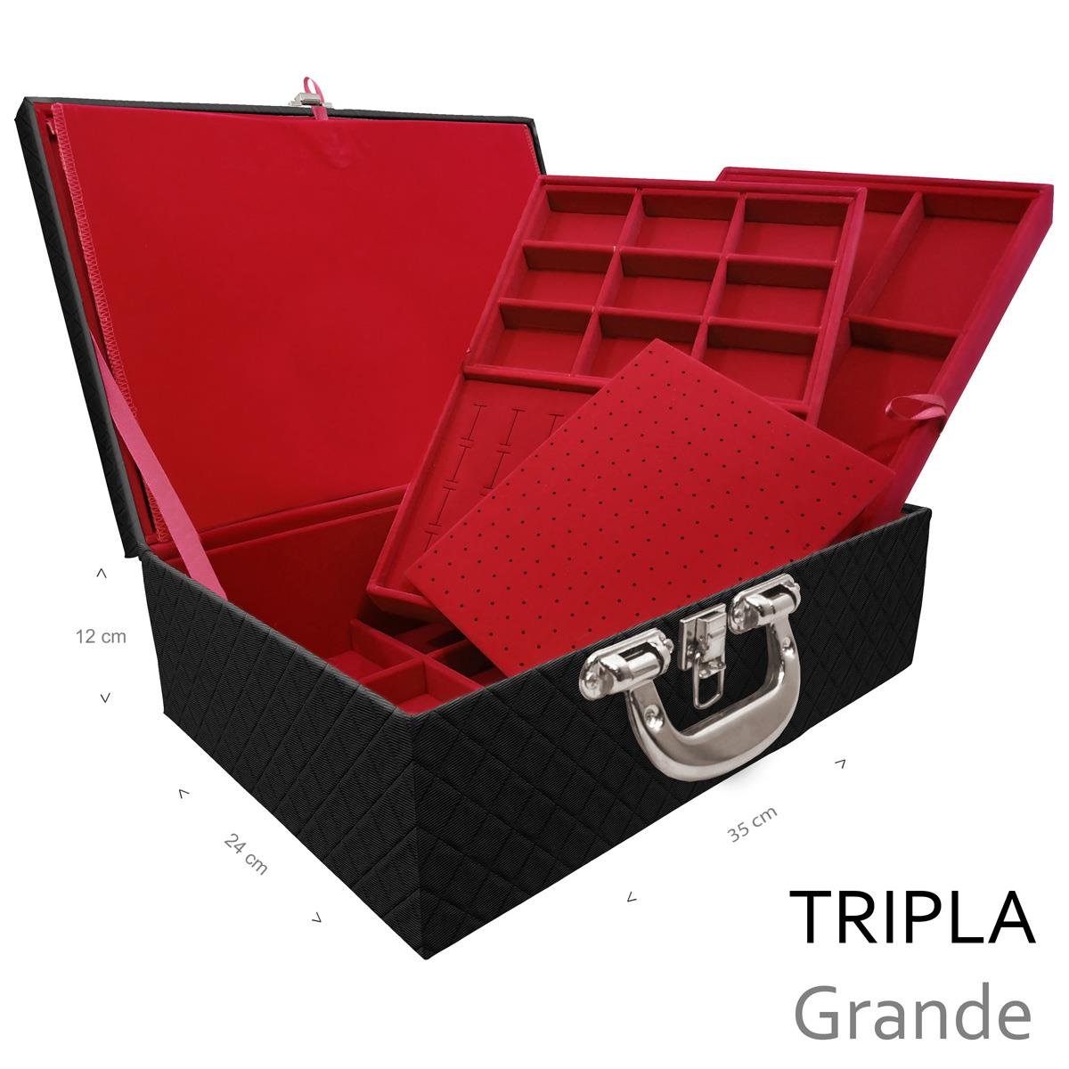 Estojo Maleta Porta Jóias Triplo Grande Dijon Preto Com Alça Cromada e Imã - Sob Encomenda