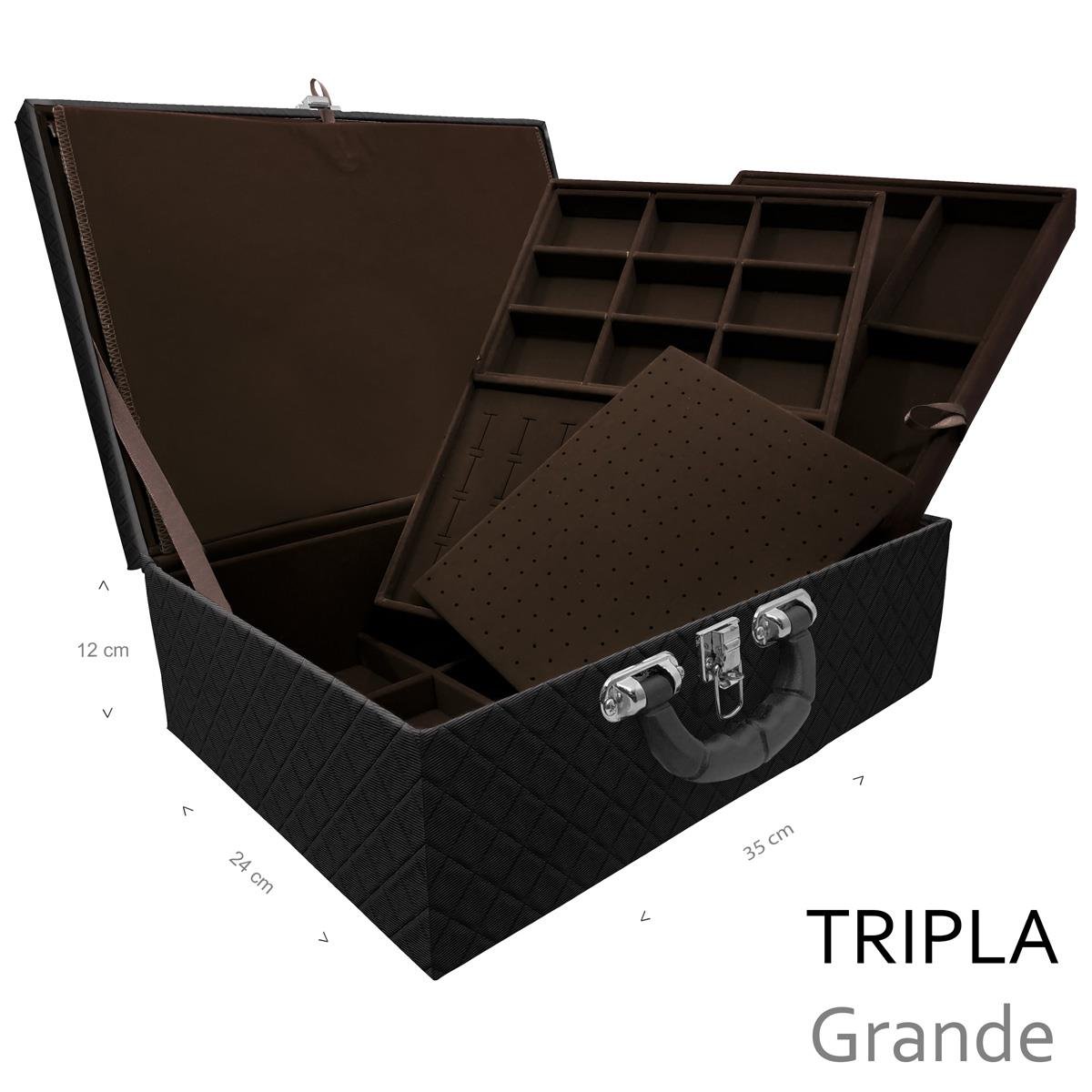 Estojo Maleta Porta Jóias Triplo Grande Dijon Preto Com Alça Preta e Imã - Sob Encomenda