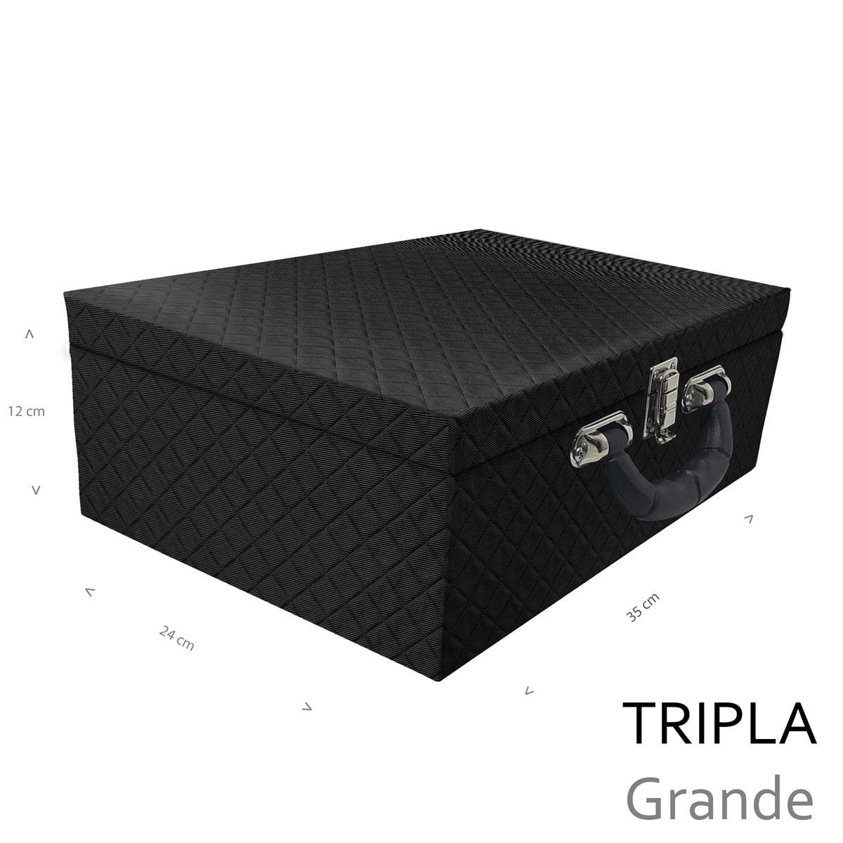 Estojo Maleta Porta Jóias Triplo Grande Dijon Preto Com Alça Preta e Imã - Sob Encomenda