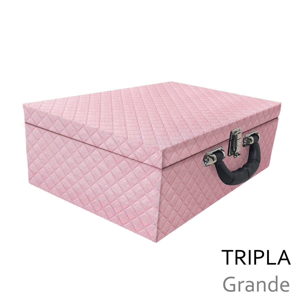 Estojo Maleta Porta Jóias Triplo Grande Dijon Rosa Bebê Metalizado Vazia Com Alça Preta e Espelho Grande - Sob Encomenda