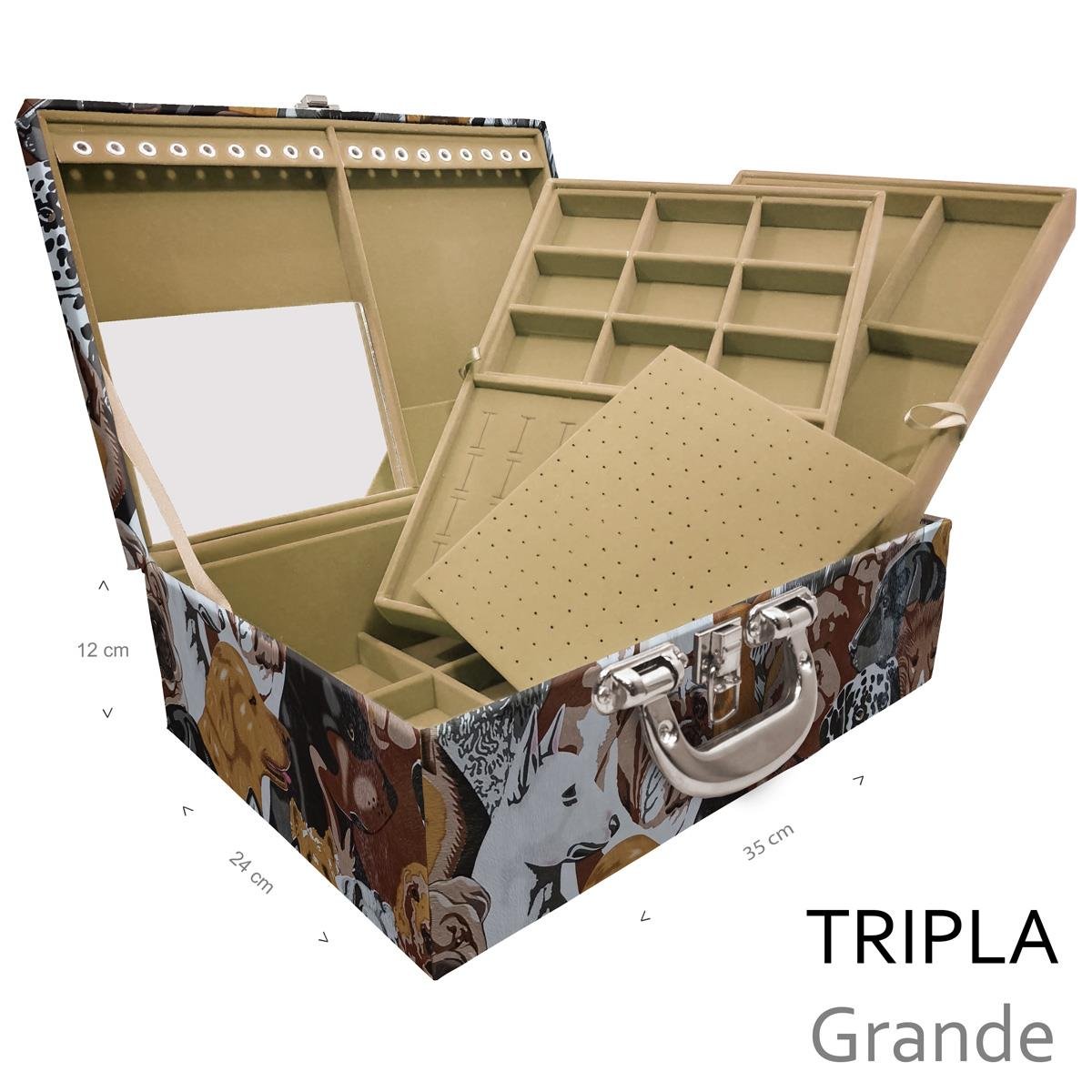 Estojo Maleta Porta Jóias Triplo Grande Dogs Pet Com Alça Cromada e Espelho - Sob Encomenda