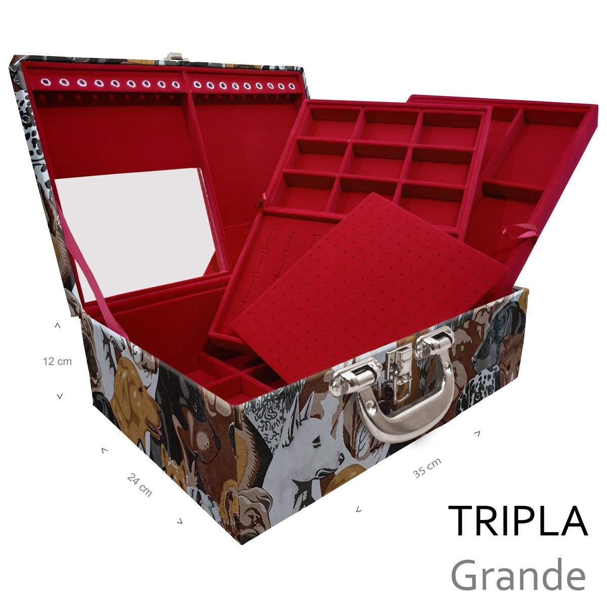 Estojo Maleta Porta Jóias Triplo Grande Dogs Pet Com Alça Cromada e Espelho - Sob Encomenda